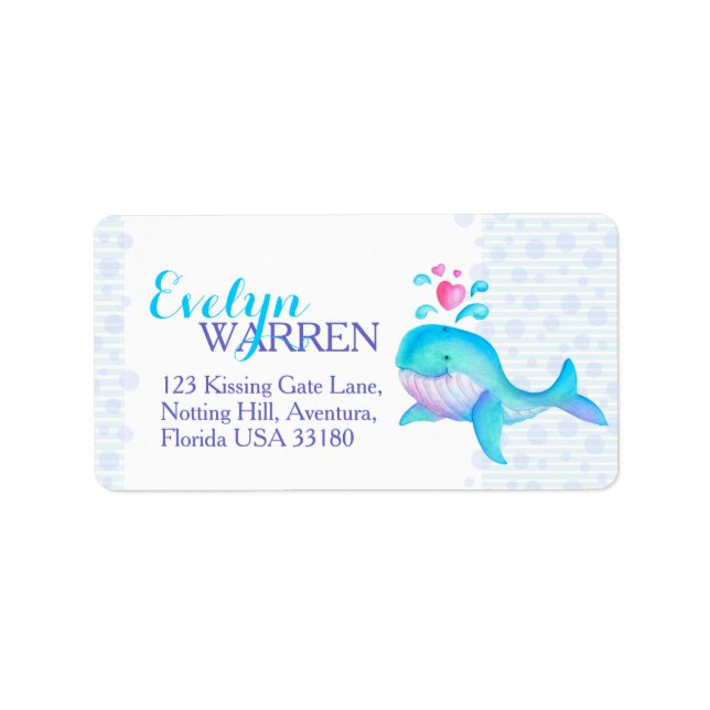 Whale hearts whimsy watercolor address labels (Front)