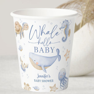 Whale Hello Baby Shower Boy Blue Ocean  Paper Cups