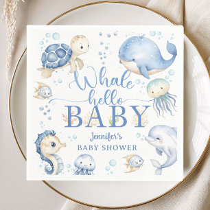 Whale Hello Baby Shower Boy Blue Ocean Paper Napkin