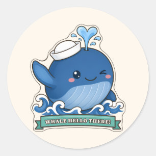 Whale Hello There Winking Whale in a Sailor Hat Classic Round Sticker