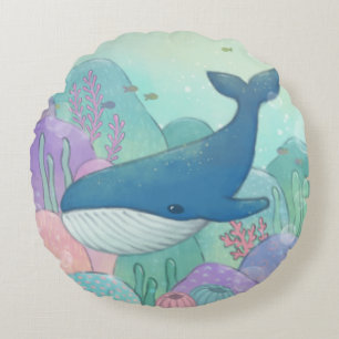 Whale Illustration Round Cushion
