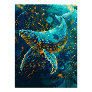 Whale in Aborigine Dot Art Style Poster