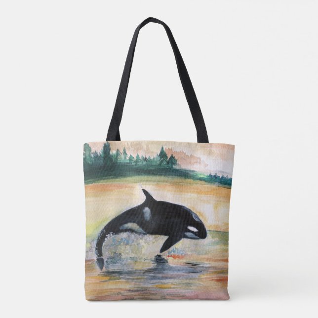 Whale in Jump Wild Orca All-Over-Print Tote Bag (Back)