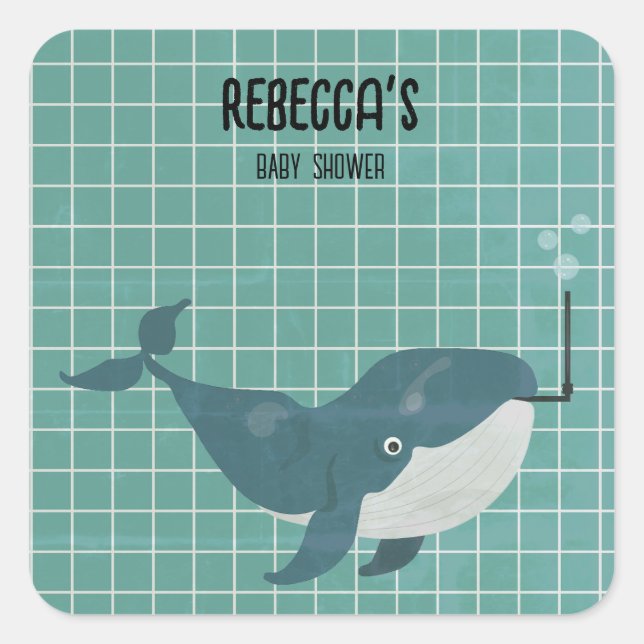 Whale in pool baby shower square sticker (Front)