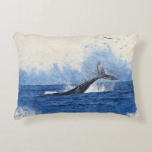 Whale in Sea Birds in Distance Art Decor Gift