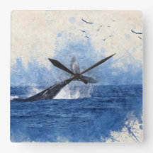 Whale in Sea Birds in Distance Art Decor Gift