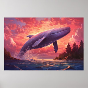 Whale in the pastel sky Small Poster