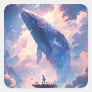 Whale In The Sky Fantasy Art Square Sticker