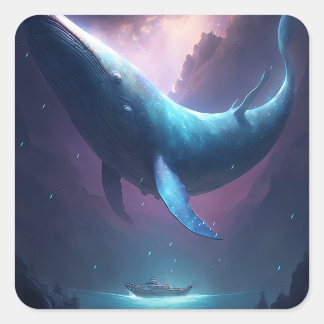Whale In The Sky Fantasy Art Square Sticker (Front)