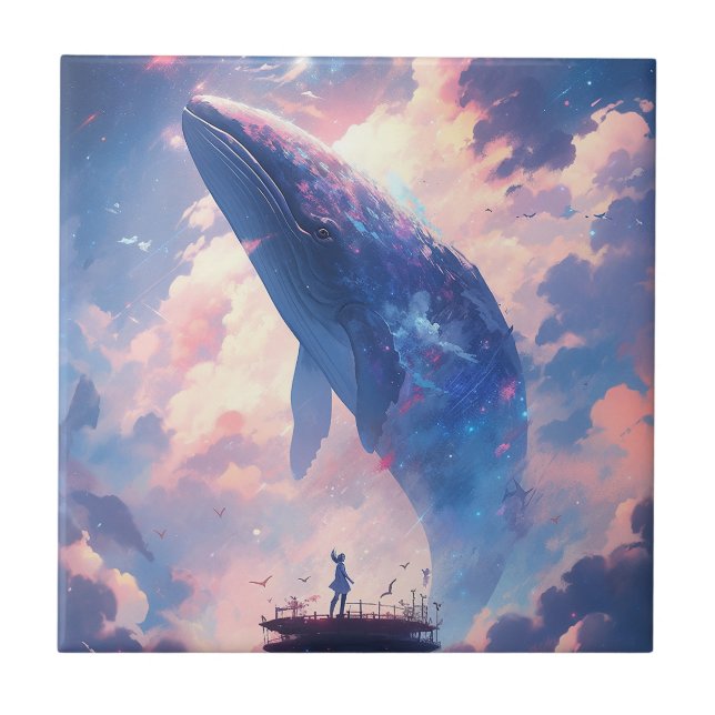 Whale In The Sky Fantasy Art Tile (Front)