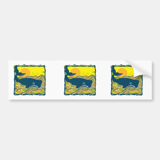 whale in the sunset design bumper sticker (Front)