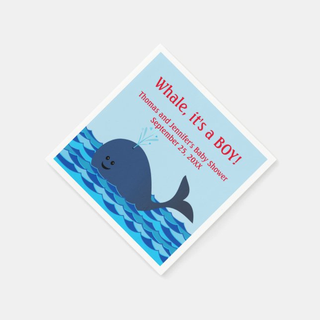 Whale, It's A Boy Baby Shower Napkins (Corner)
