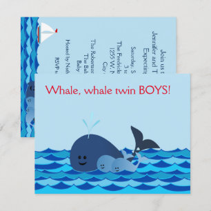 Whale It's A Twin Boys Baby Shower Invite