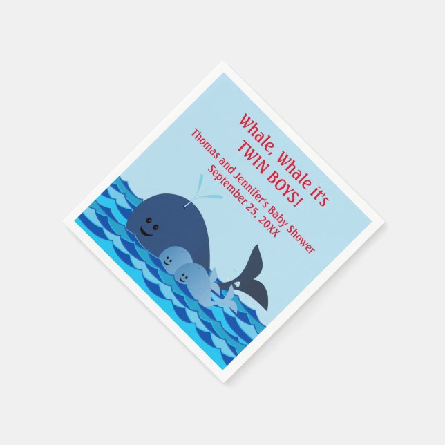Whale, It's A Twin Boys Baby Shower Napkins (Corner)