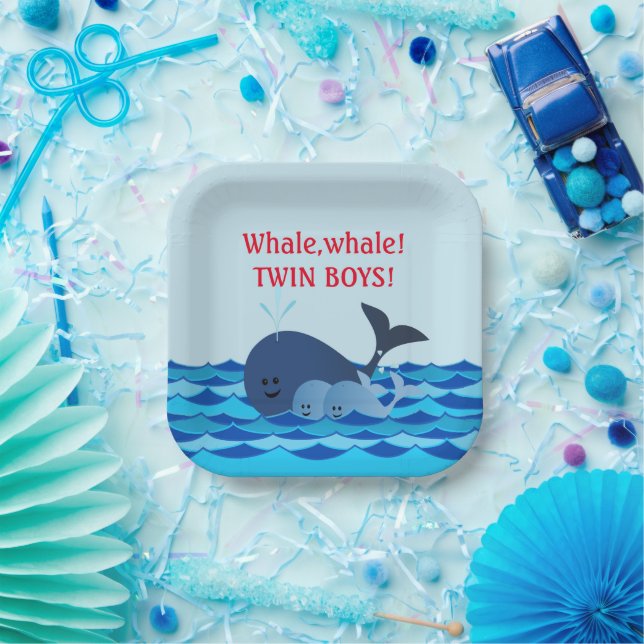 Whale It's A Twin Boys Personalised Paper Plates (Party)