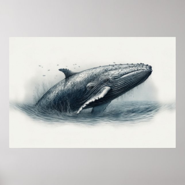 Whale jumping out of ocean illustration  poster (Front)
