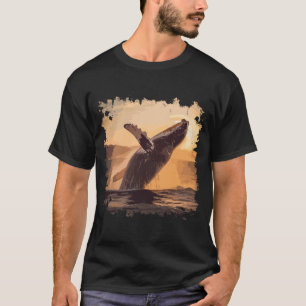 Whale Jumping Sunset Over Ocean Watercolor Art T-Shirt