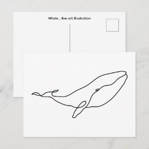 Whale , line art illustration postcard