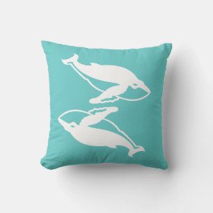 whale love white whales  on teal blue pillow