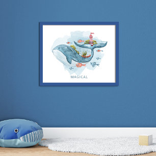 Whale Magical Fantasy Life Watercolor Poster