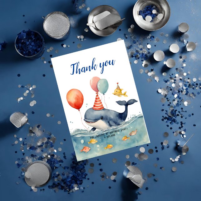 Whale Make a Splash Boys Birthday Thank You Card (Creator Uploaded)
