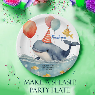 Whale Make a Splash Boys Birthday Thank You Paper Plate