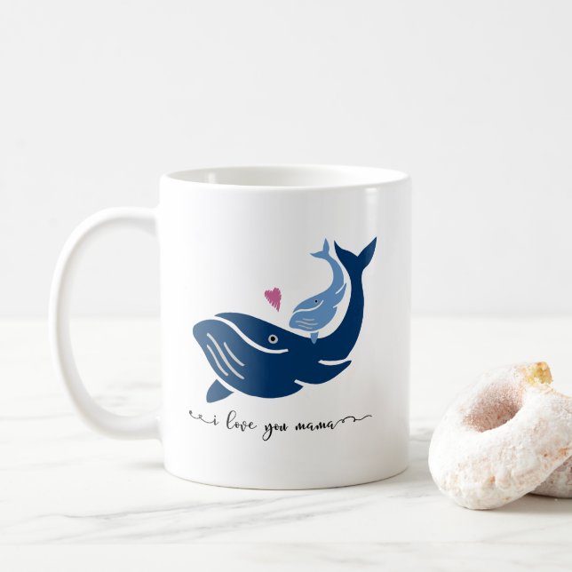 Whale Mug, I love you mama, Cute Animal Coffee Mug (With Donut)