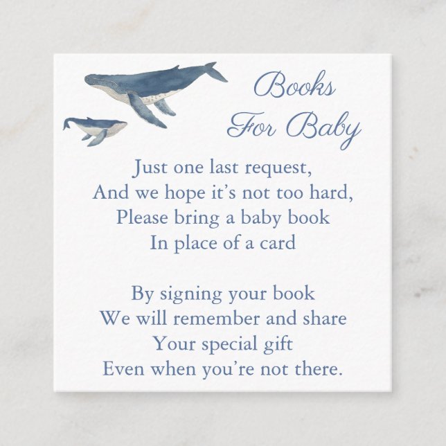 Whale Mum And Baby Book Request Baby Shower Enclosure Card (Front)