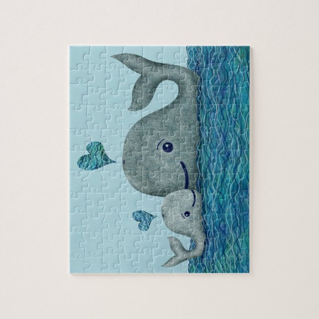 Whale Mum and Baby Swimming in the Sea Jigsaw Puzzle (Vertical)