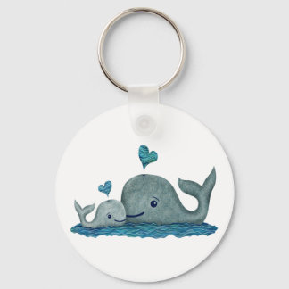 Whale Mum and Baby Swimming in the Sea Key Ring