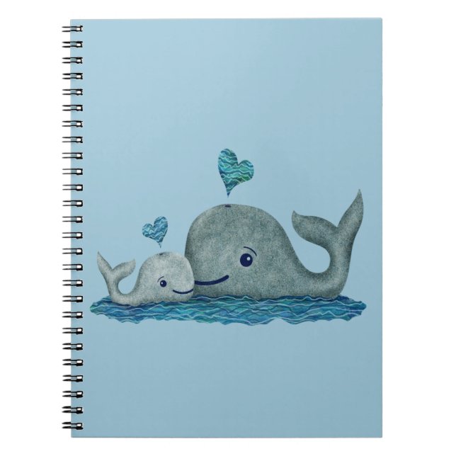 Whale Mum and Baby Swimming in the Sea Notebook (Front)