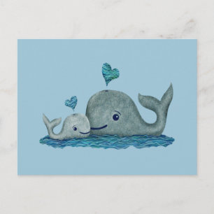 Whale Mum and Baby Swimming in the Sea Postcard