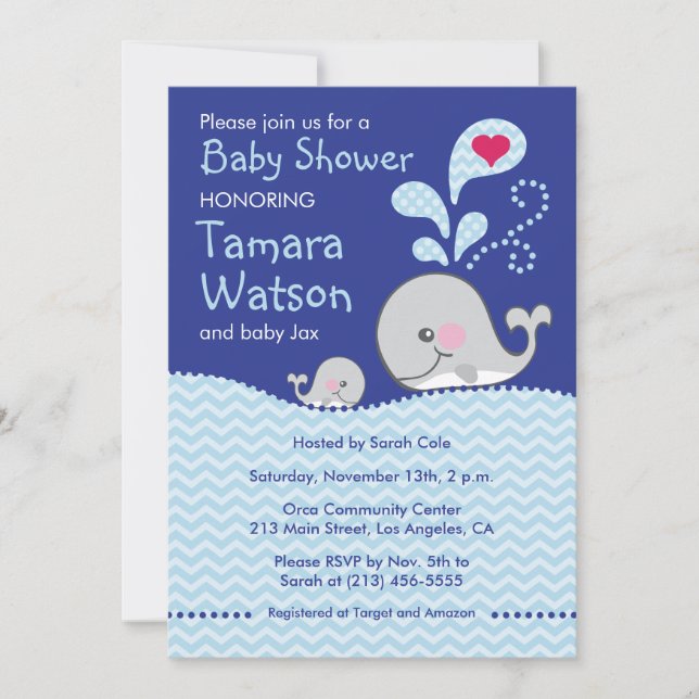 Whale Mummy and Baby Love - Baby Shower Invitation (Front)