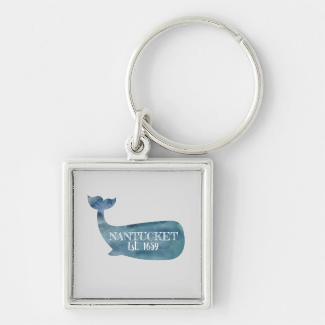 Whale Nantucket Island Established Button Keychain (Front)