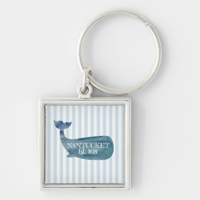 Whale Nantucket Island Established Button Keychain (Front)