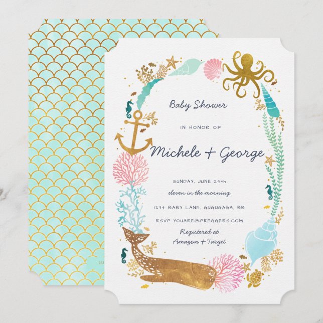 Whale Nautical Baby Shower Invitation (Front/Back)