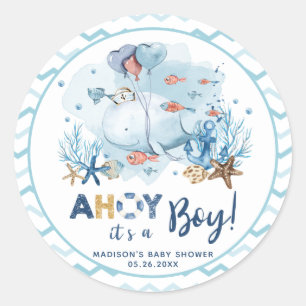 Whale Nautical Boy Baby Shower Thank You Favour Classic Round Sticker
