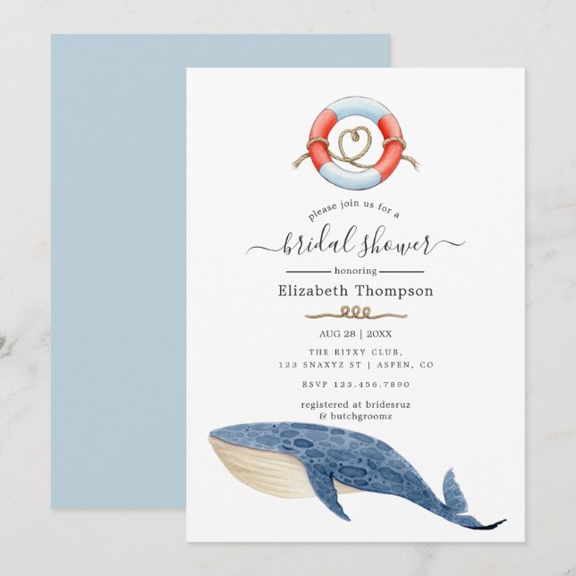 Whale Nautical Bridal Shower Invitation (Front/Back)