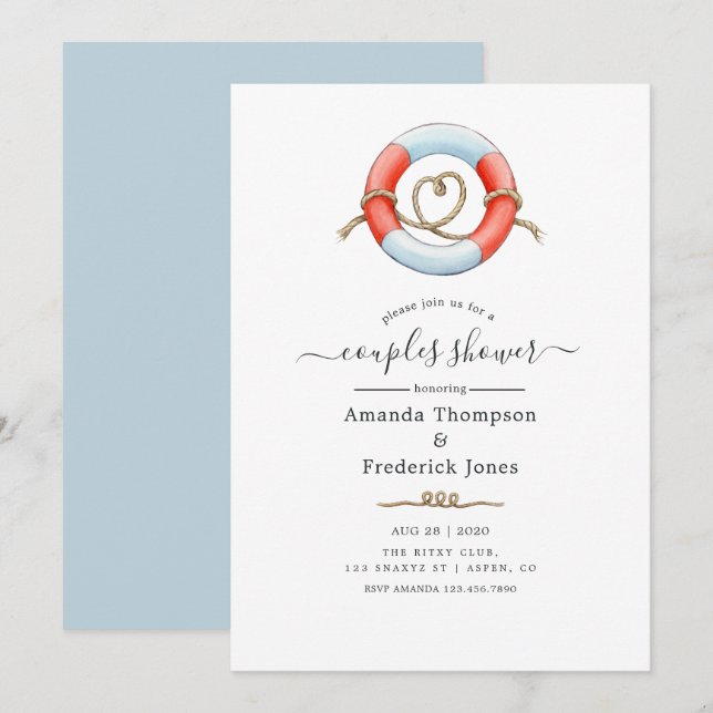 Whale Nautical Couples Shower Invitation (Front/Back)