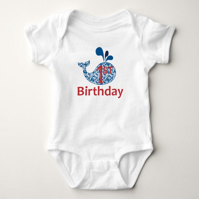 Whale Nautical First Birthday Boy Bodysuit (Front)