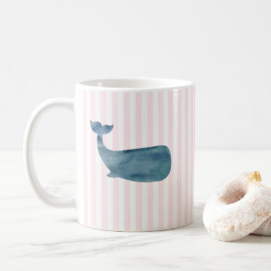 Whale Nautical Pink Stripe Pattern Coffee Mug