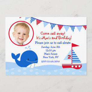 Whale Nautical Sailboat birthday party invitations