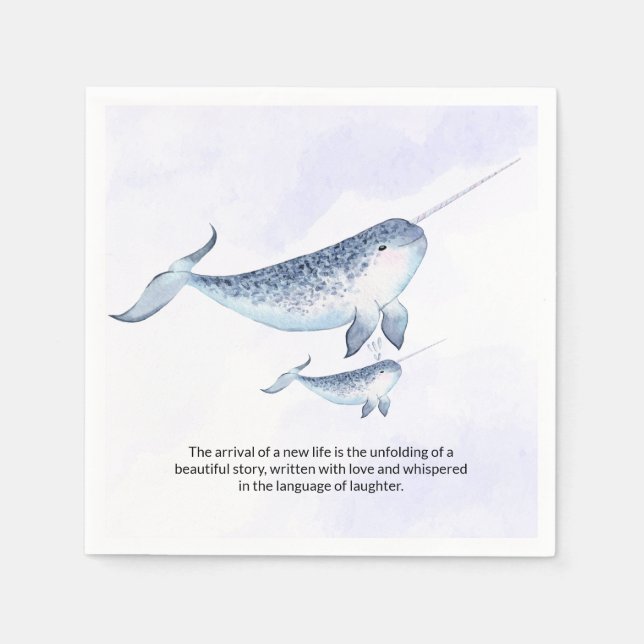 Whale Nautical Sea Blue Ocean Baby Shower Napkins (Front)