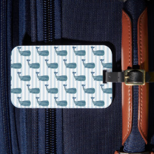 Whale Nautical Stripe Coastal Pattern Luggage Tag
