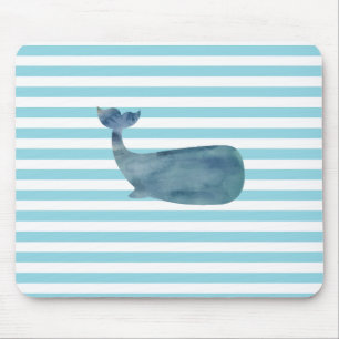 Whale Nautical Stripe Mouse Mat