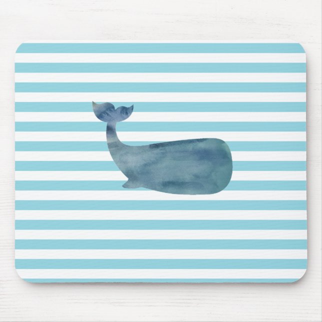 Whale Nautical Stripe  Mouse Mat (Front)