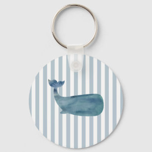 Whale Nautical Stripe Painting Key Ring
