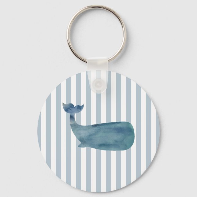 Whale Nautical Stripe Painting Key Ring (Front)