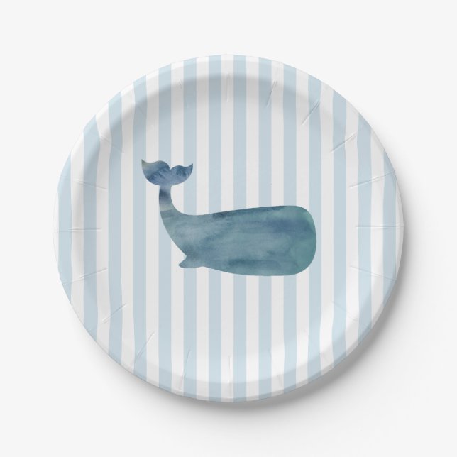 Whale Nautical Stripe Paper Plates (Front)
