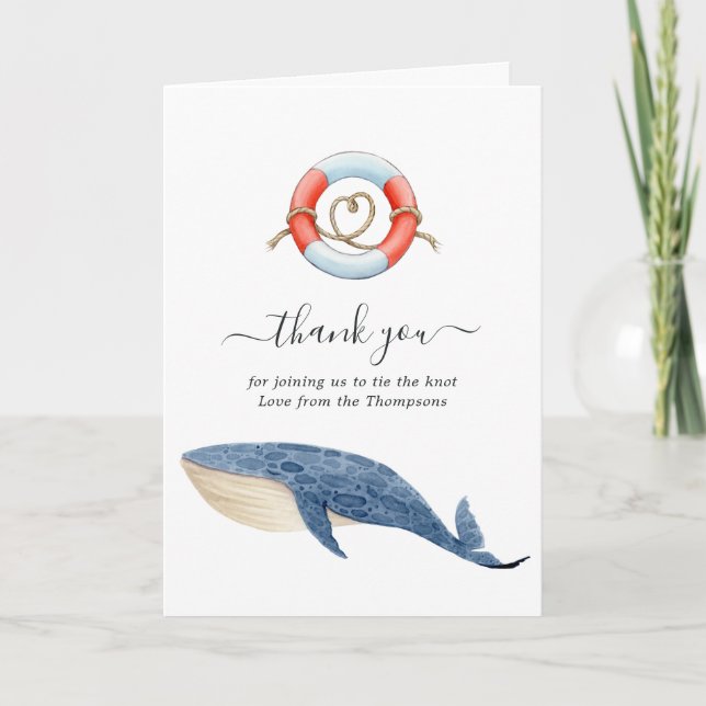 Whale Nautical Wedding Photo Thank You Card (Front)